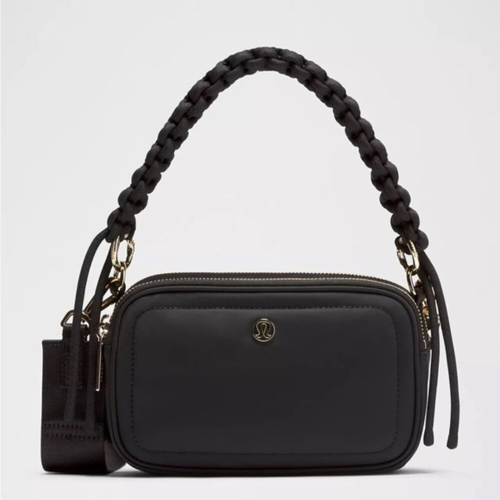 Lululemon Crossbody Camera Bag With Braided Top Handle Black Gold RARE